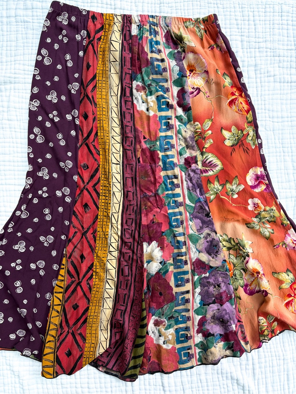 Vintage AHNI Handmade USA Maxi Skirt Multicolor Mixed Print Elastic Waist